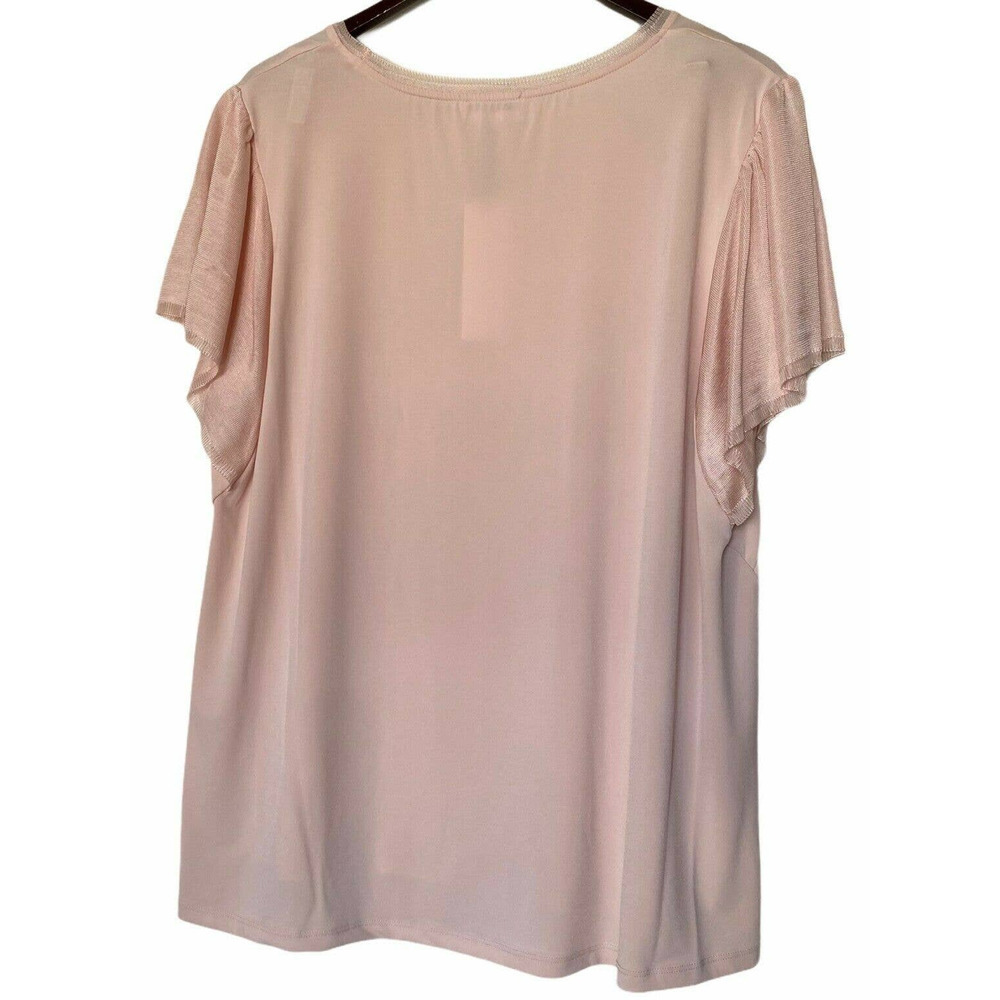 Calvin Klein Women's Top Size 2XL Short Sleeves Embellished Flutter Pink New - Picture 2 of 12